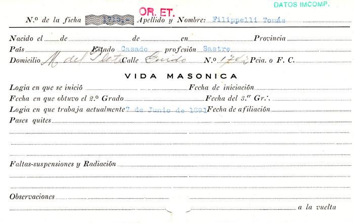 Ficha de miembro de Tomás Filippelli.