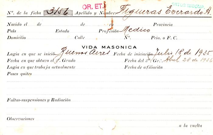 Ficha de miembro de Everardo A. Figueras.