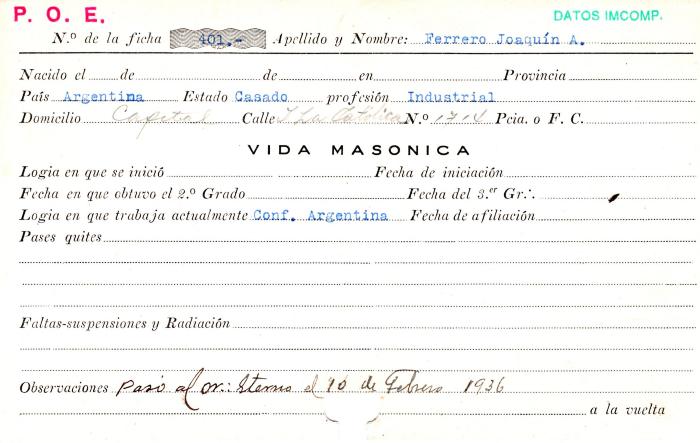 Ficha de miembro de Antonio Joaquín Ferrero.