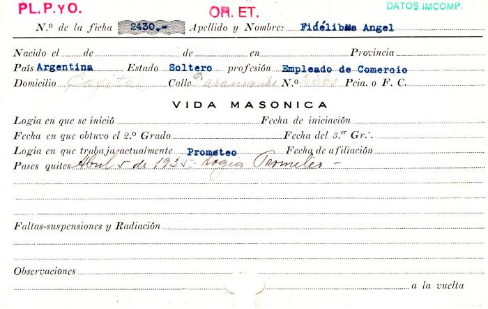 Ficha de miembro de Ángel Fidelibas.
