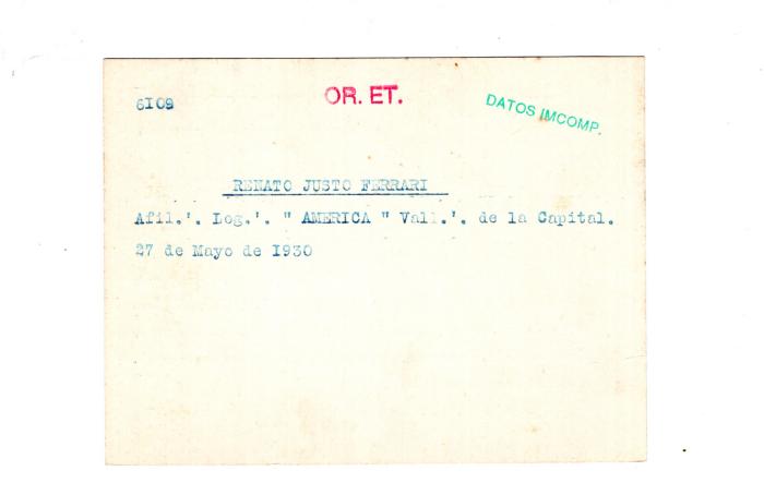 Ficha de miembro de Renato Justo Ferrari.