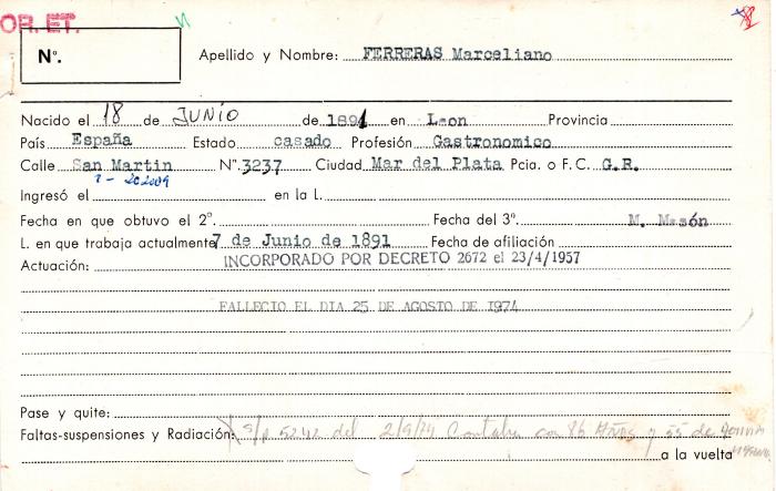 Ficha de miembro de Marceliano Ferreras.