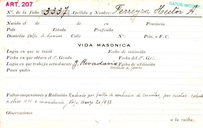 Ficha de miembro de Héctor A. Ferreyra.