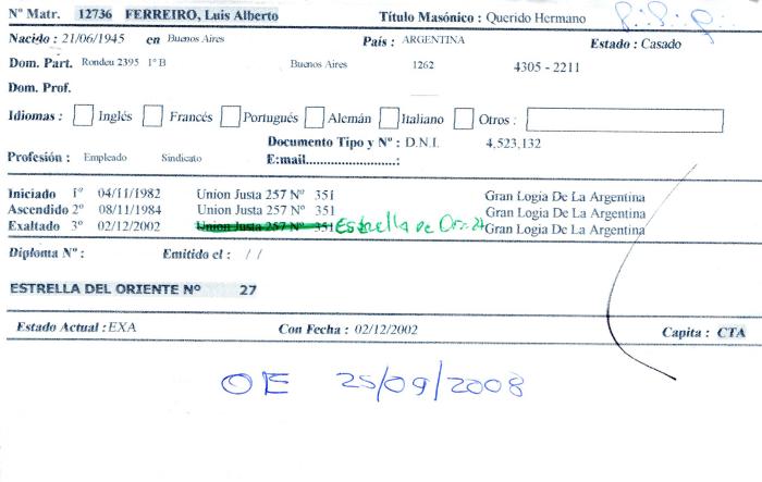Ficha de miembro de Luis Alberto Ferreiro.
