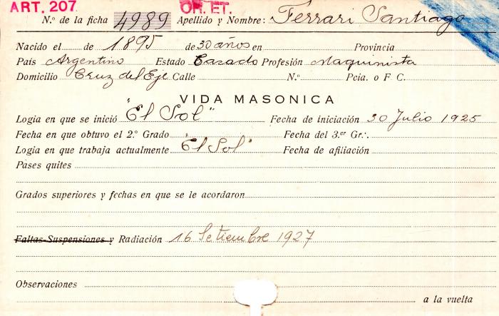 Ficha de miembro de Santiago Ferrari.