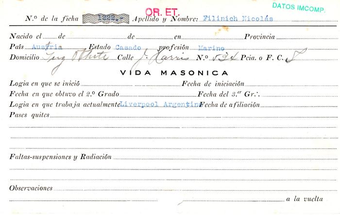 Ficha de miembro de Nicolás Filinich.