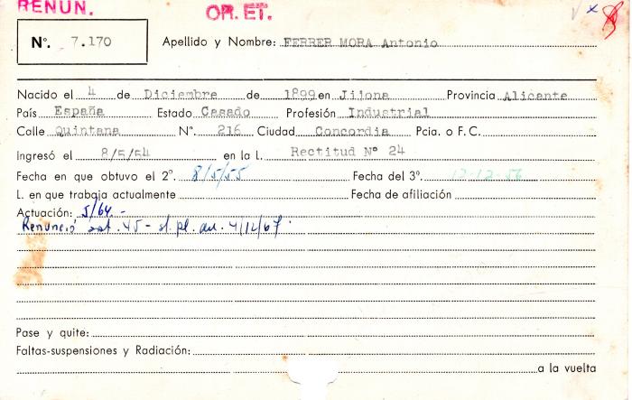 Ficha de miembro de Antonio Ferrer Mora.