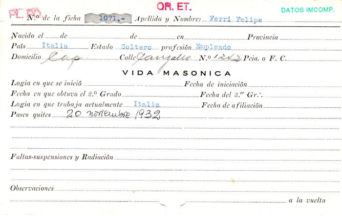 Ficha de miembro de Felipe Ferri.