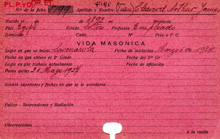 Ficha de miembro de Cleaverd Arthur James Fiau.