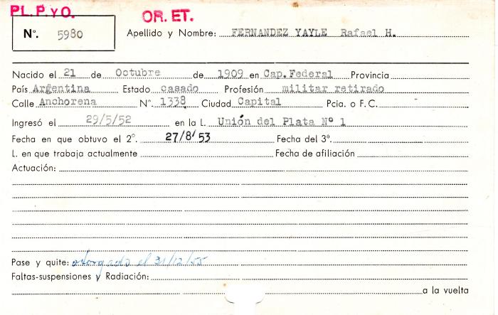 Ficha de miembro de Rafael H. Fernandez Yayle.