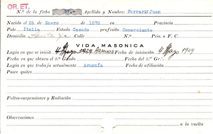 Ficha de miembro de Juan Ferraris.