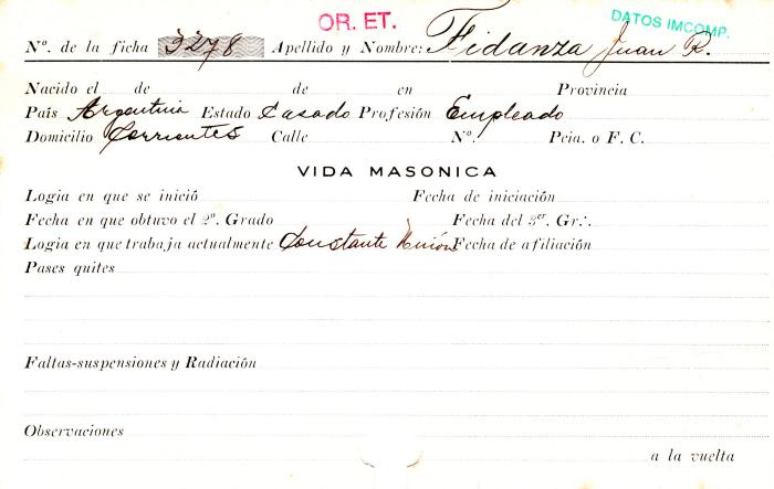 Ficha de miembro de Juan R. Fidanza.