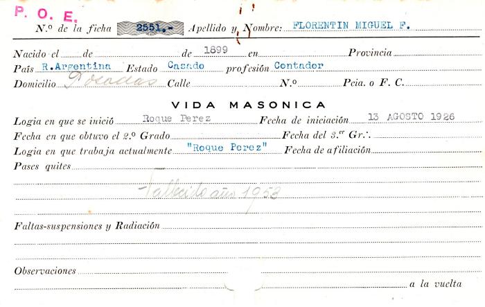 Ficha de miembro de Miguel F. Florentin.