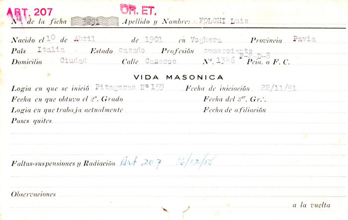 Ficha de miembro de Luis Folchi.