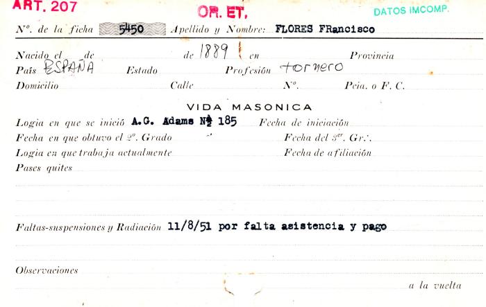 Ficha de miembro de Francisco Flores.