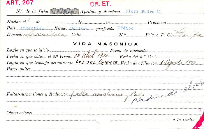 Ficha de miembro de Pedro M. Fiori.