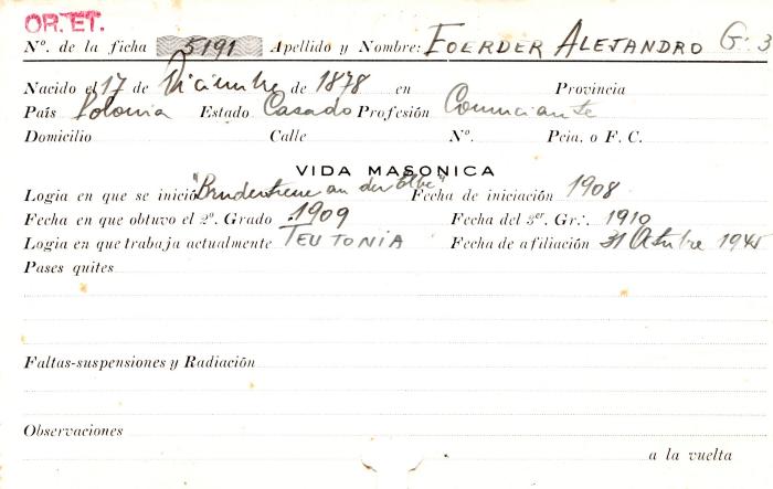 Ficha de miembro de Alejandro Foerder.