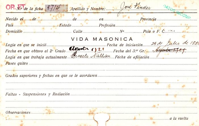 Ficha de miembro de José Finder.