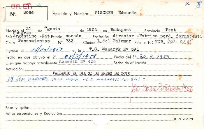 Ficha de miembro de Edmundo Fischer.