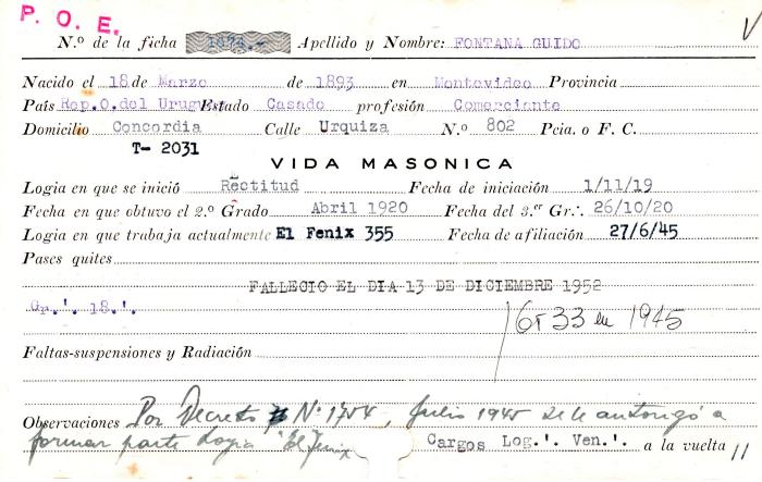 Ficha de miembro de Guido Fontana.
