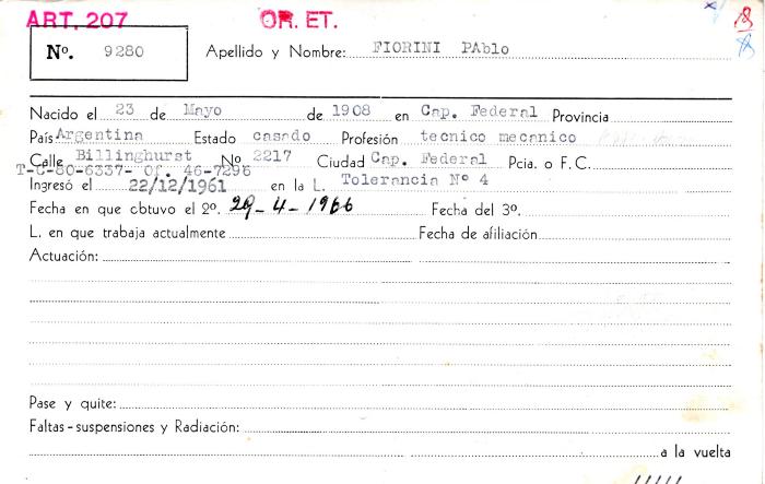 Ficha de miembro de Pablo Fiorini.