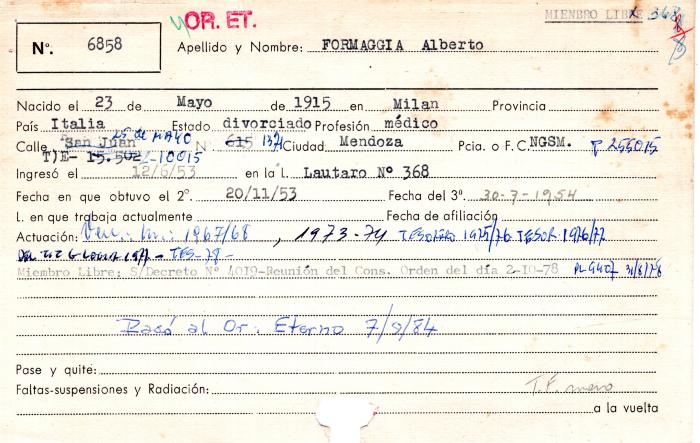 Ficha de miembro de Alberto Formaggia.