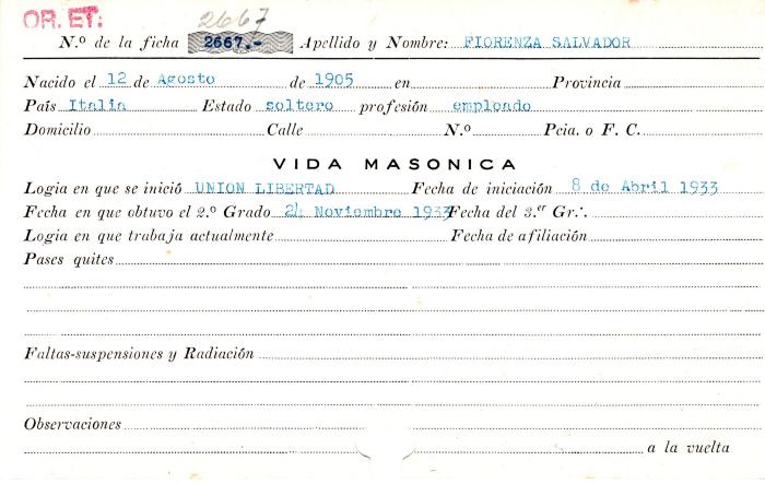 Ficha de miembro de Salvador Fiorenza.