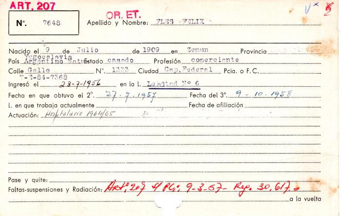 Ficha de miembro de Felix Fles.