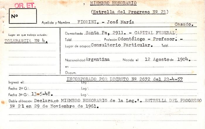 Ficha de miembro de José María Fiorini.