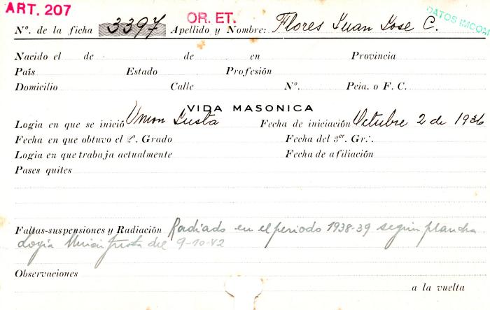 Ficha de miembro de Juan José C. Flores.