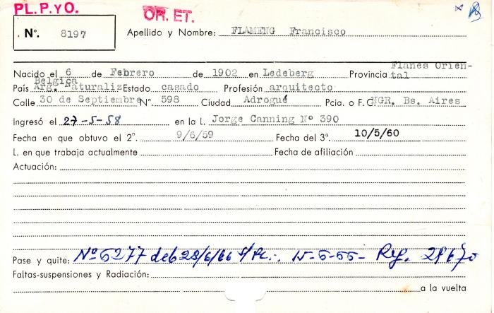 Ficha de miembro de Francisco Flameng.