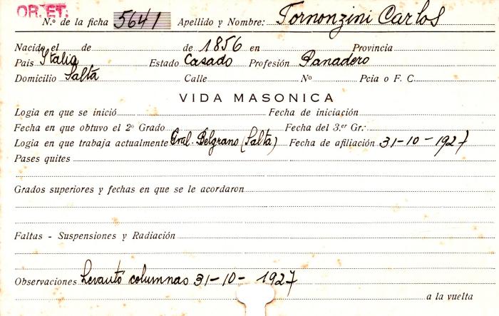 Ficha de miembro de Carlos Fornonzini.