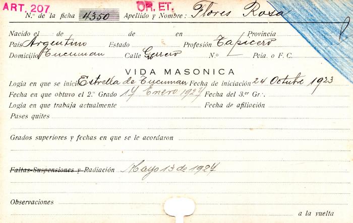 Ficha de miembro de Rosa Flores.