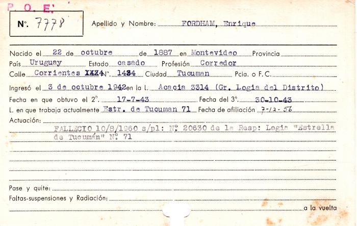 Ficha de miembro de Enrique Fordham.
